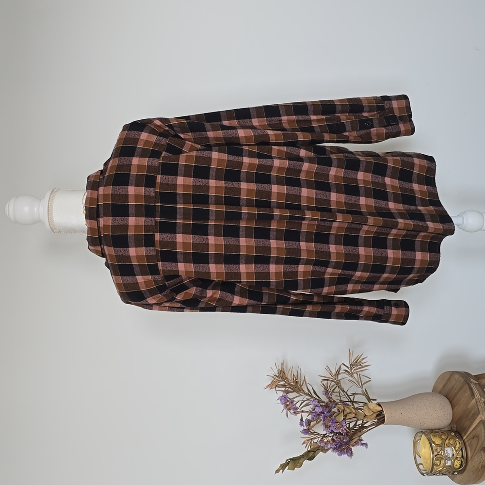 Madewell Ex-boyfriend Brown-Black Checkered Button-down Shirt - Picture 3 of 6